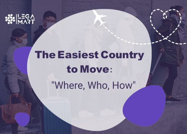 A purple poster on which are the Easiest Country to Move