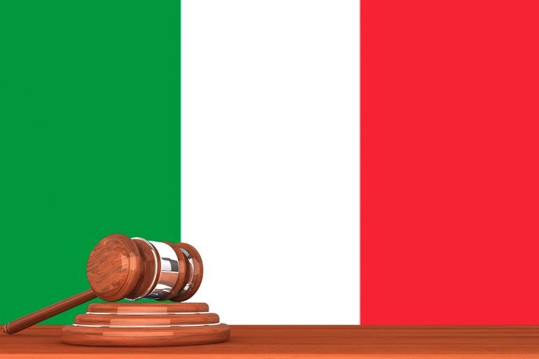wooden justice gavel with flag italy - in General