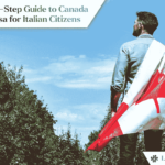 A man wearing a Canadian flag begins his new life after receiving a Canada work visa for Italian citizens