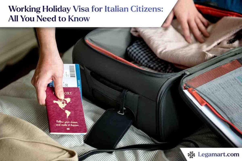 An applicant packing his bag after getting a working holiday visa for Italian citizens