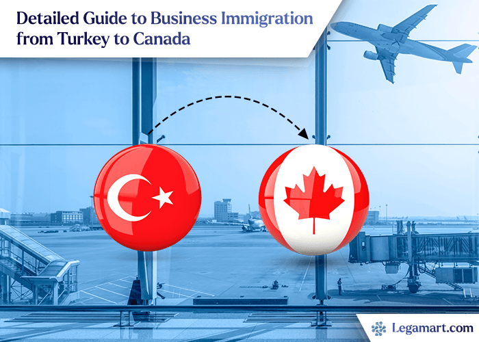 A picture showing the Canadian flag and an airplane signing business immigration from Turkey to Canada