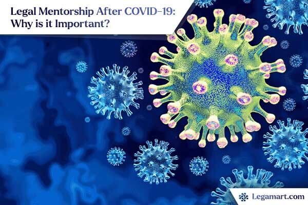 Covid virus cells banner for a legal mentorship session called "Legal Mentorship After COVID-19"