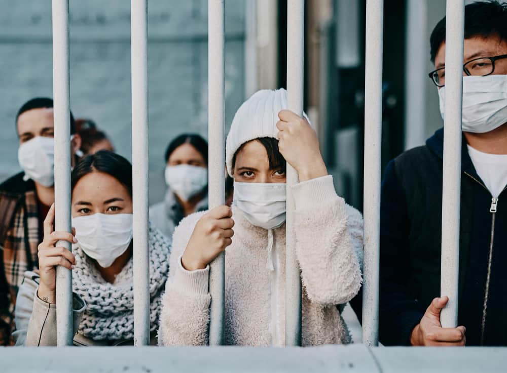 foreign people isolation wearing covid face mask border quarantine airport looking unhappy upset angry poor refugees immigrants tourists stuck gate lockdown min - Refugees deportation from Canada in General