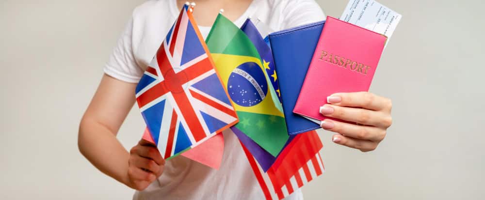 A main holding flags of different countries