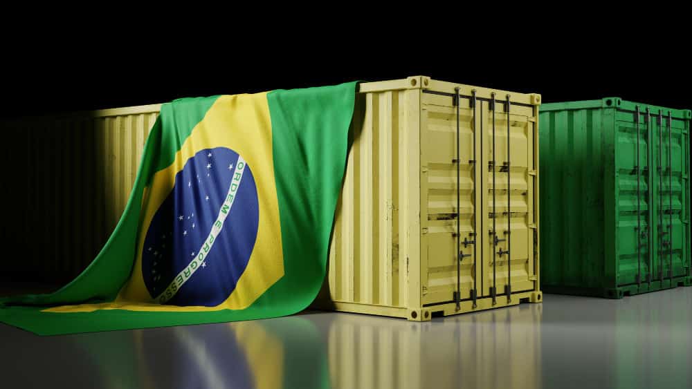 Two carriages covered by brazil map showing Brazil's Foreign Trade Policy