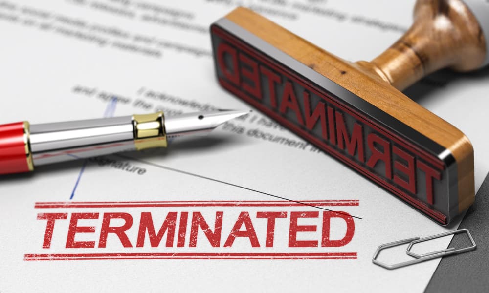 A termination stamp on a contract ended due to Force Majeure Clause