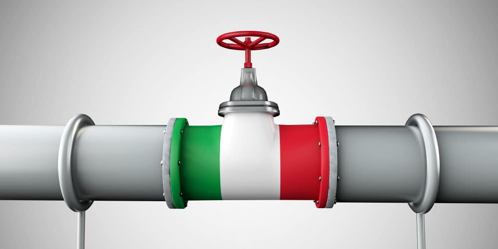 A pipeline with italian flag print showing the export and imports from Italy