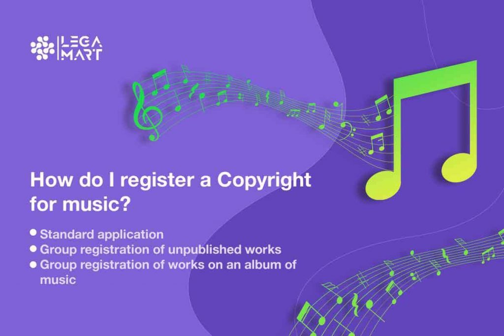 A music playing sign with the steps to register a copyright for music 