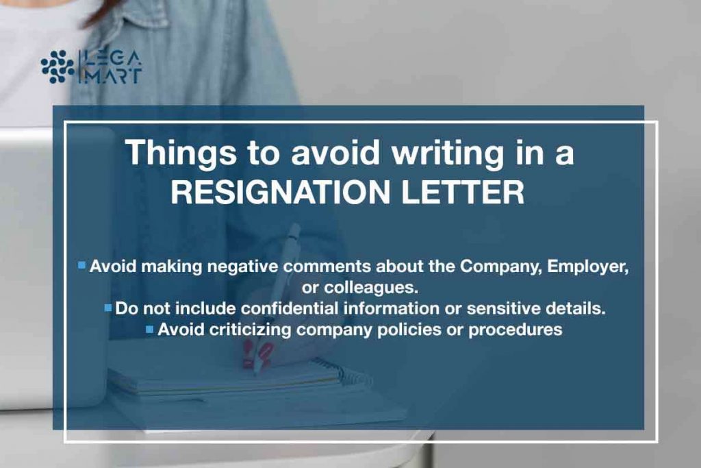 A page on a notice board about things to avoid writing in a resignation letter