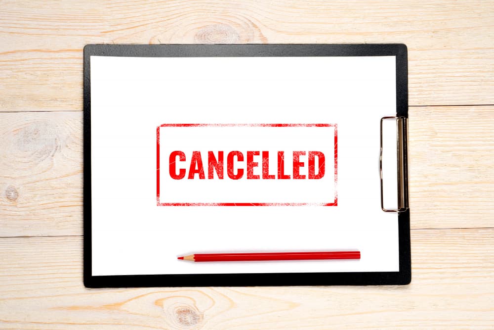 A cancellation agreement kept on a board