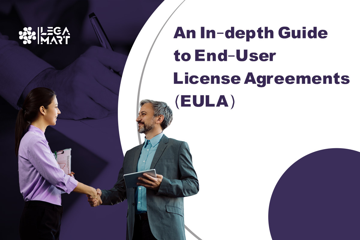 Two lawyer hand-shaking after finalizing a End-User License Agreement