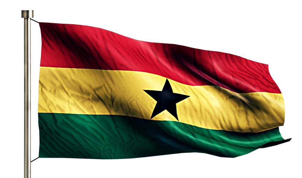 A ghana national flag outside a immigration agency that provides residency and citizenship services
