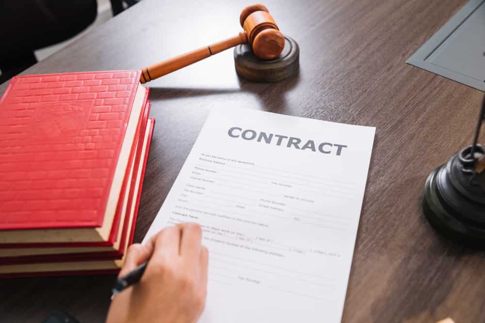 A lawyer reading a contract to handle legal dispute related to Purchase Order contracts