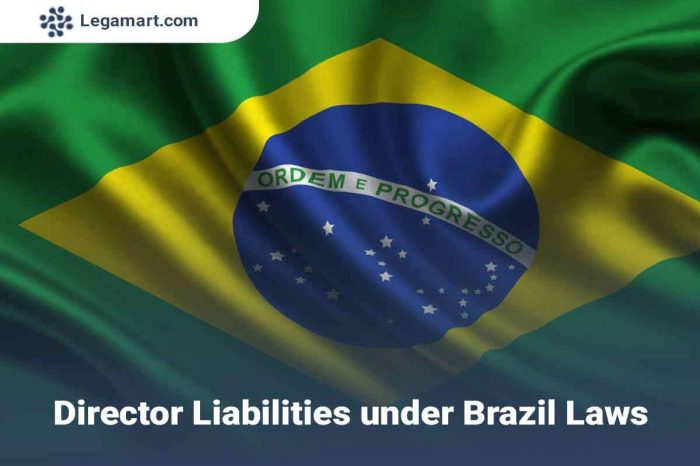 Brazil national flag with a poster on Director Liabilities under brazil law