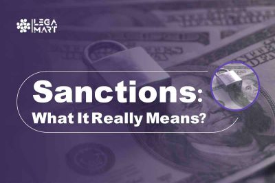 A purple poster on what are sanctions