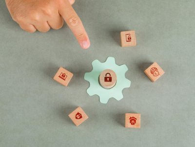 A wooden block of lock on a cookie policy