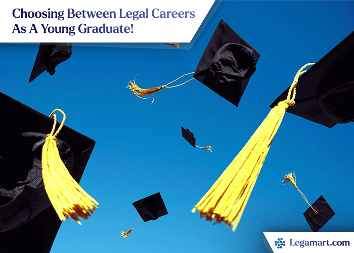 Graduates tossing their caps in the air after choosing between legal careers as a young graduate